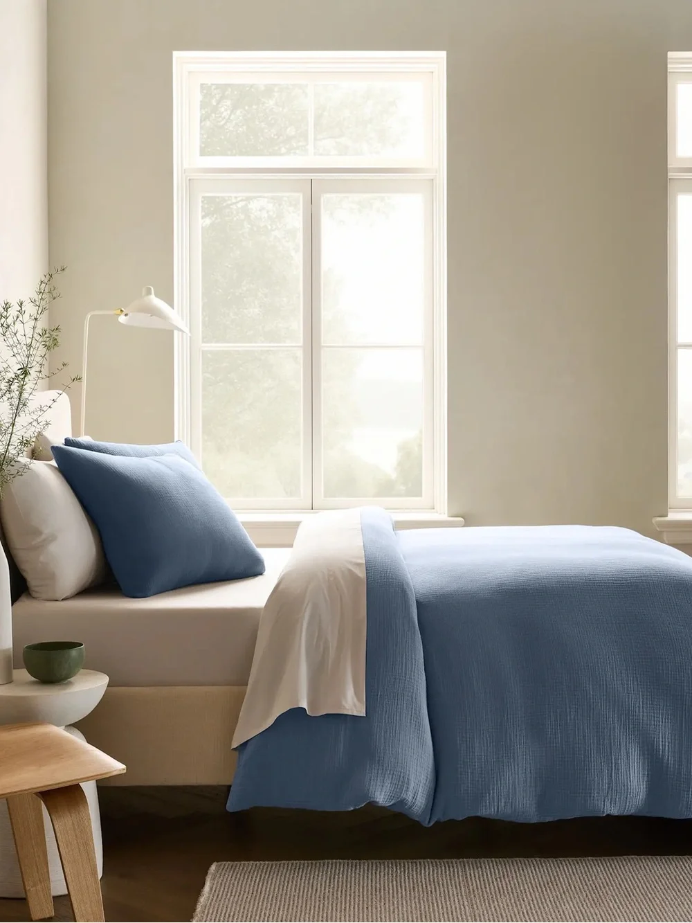 New Quince Organic Cotton Gauze Duvet Cover Set King/Calking - Mineral Blue $170